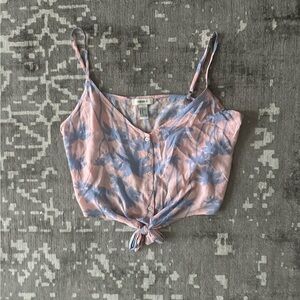 Forever 21 Pink Blue Tie Front Palm Tree Crop Top Adjustable straps Tropical